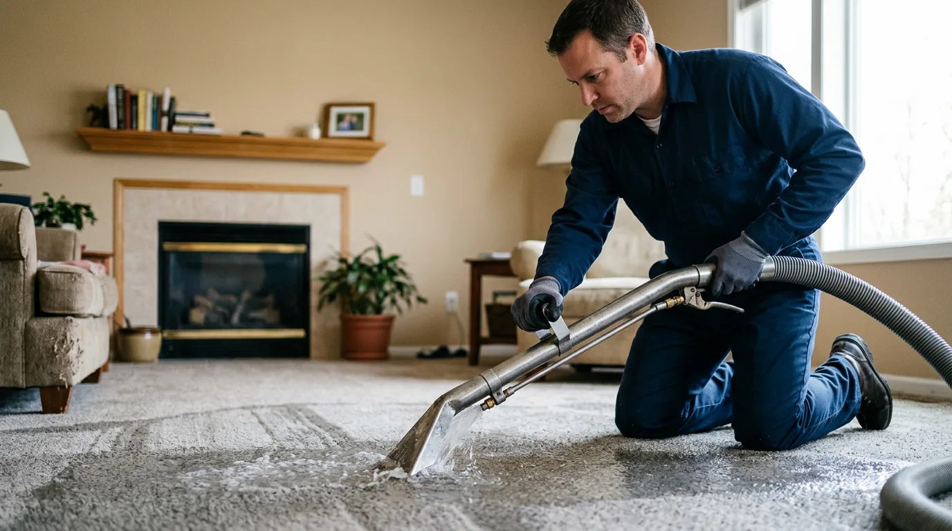 Water damage restoration technician working near Grafton, IA